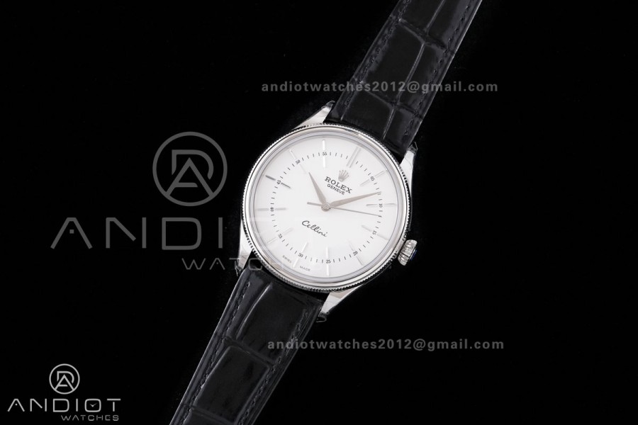 Cellini 50509 SS KZF 1:1 Best Edition White Dial Stick Markers on Black Leather Strap SA3132