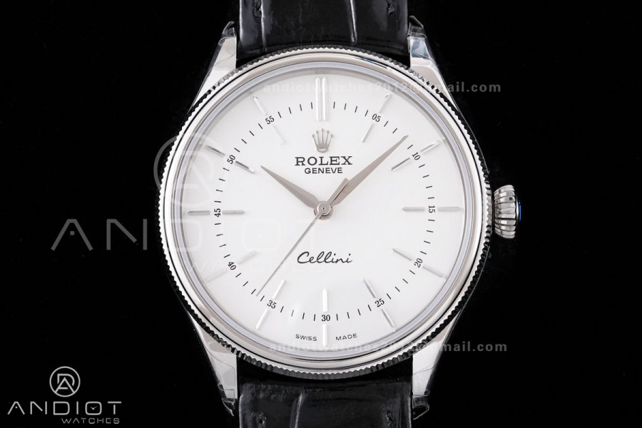 Cellini 50509 SS KZF 1:1 Best Edition White Dial Stick Markers on Black Leather Strap SA3132