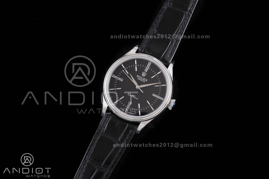 Cellini 50509 SS KZF 1:1 Best Edition Black Dial Stick Markers on Black Leather Strap SA3132