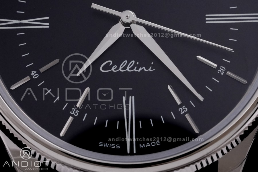 Cellini 50509 SS KZF 1:1 Best Edition Black Dial Stick Markers on Black Leather Strap SA3132