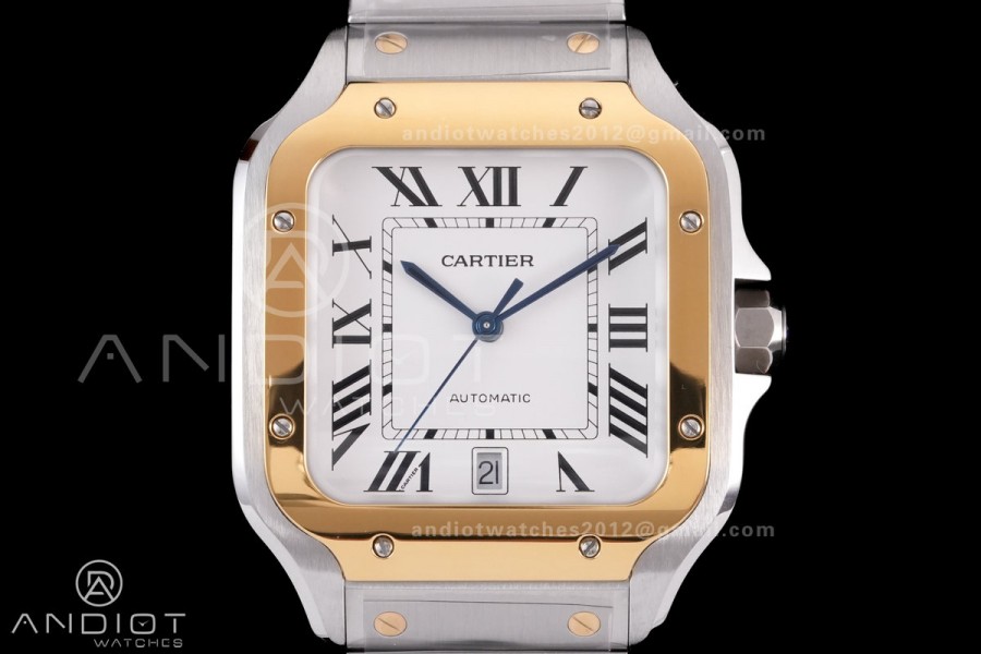 Santos de Cartier 40mm SS/YG 2018 BVF 1:1 Best Edition White Dial on SS/YG SmartLinks Bracelet MIYOTA 9015