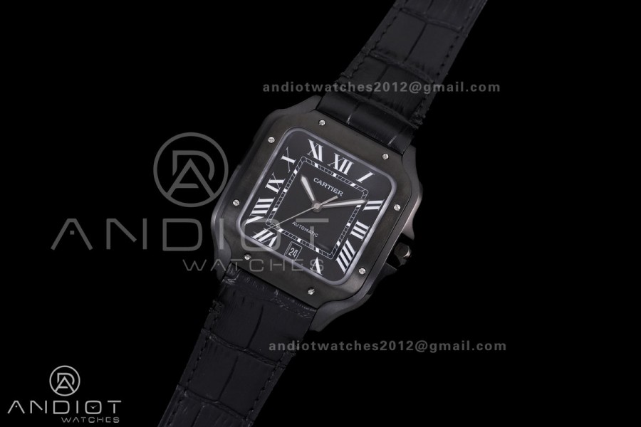 Santos de Cartier 40mm PVD BVF 1:1 Best Edition Black Dial on Rubber Strap MIYOTA 9015