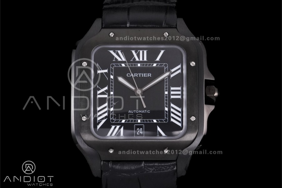 Santos de Cartier 40mm PVD BVF 1:1 Best Edition Black Dial on Rubber Strap MIYOTA 9015