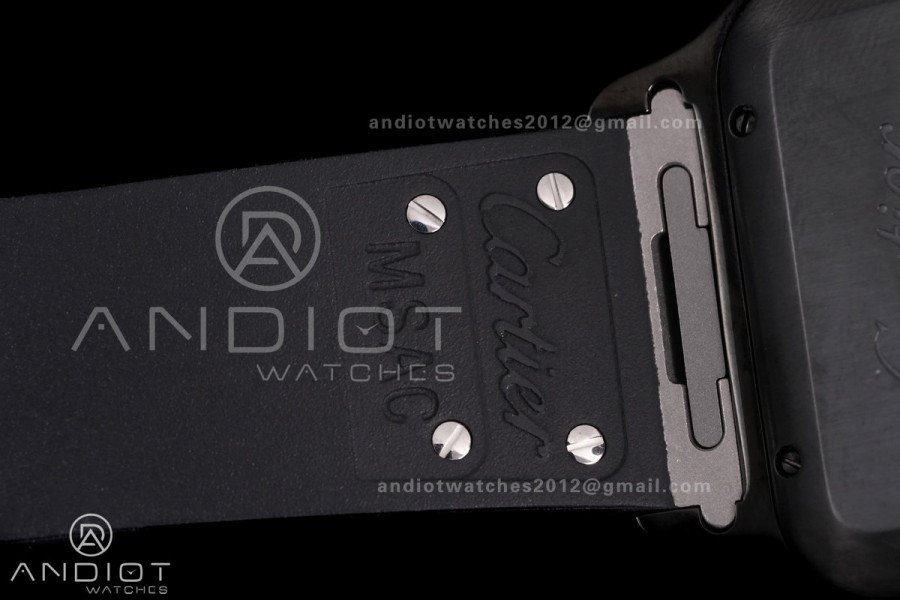 Santos de Cartier 40mm PVD BVF 1:1 Best Edition Black Dial on Black Leather Strap MIYOTA 9015