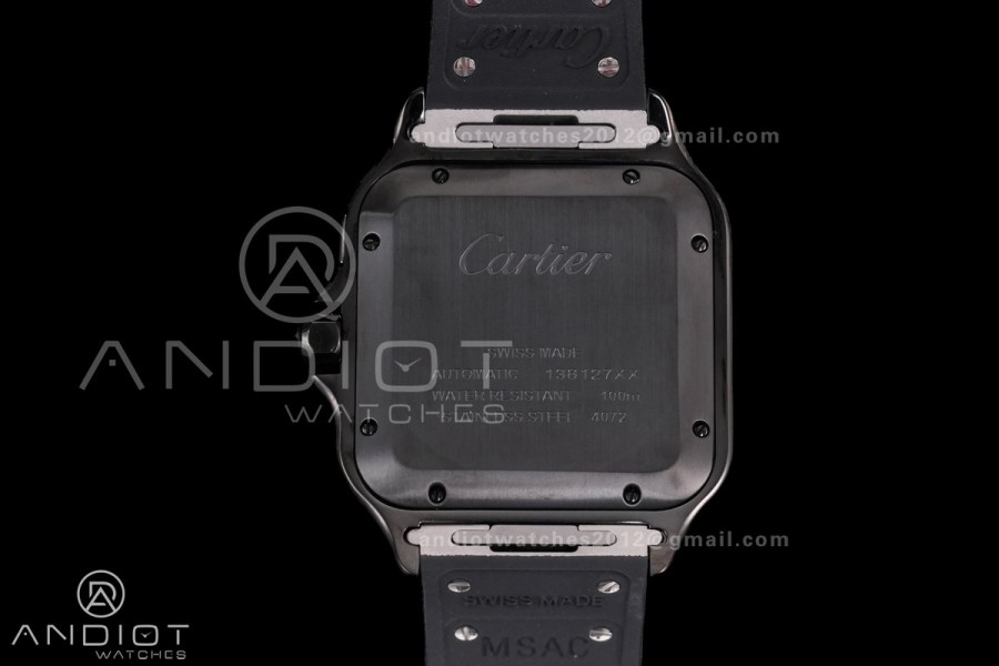 Santos de Cartier 40mm PVD BVF 1:1 Best Edition Black Dial on Black Leather Strap MIYOTA 9015