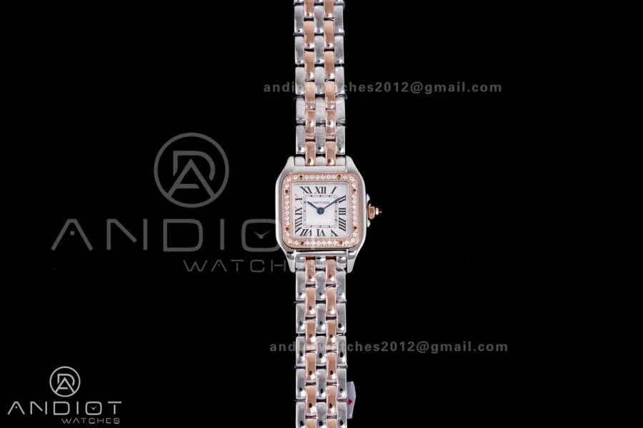 Panthère 22mm BVF 1:1 Best Edition SS/RG White Dial Diamonds Bezel on SS/RG Bracelet Ronda Quartz