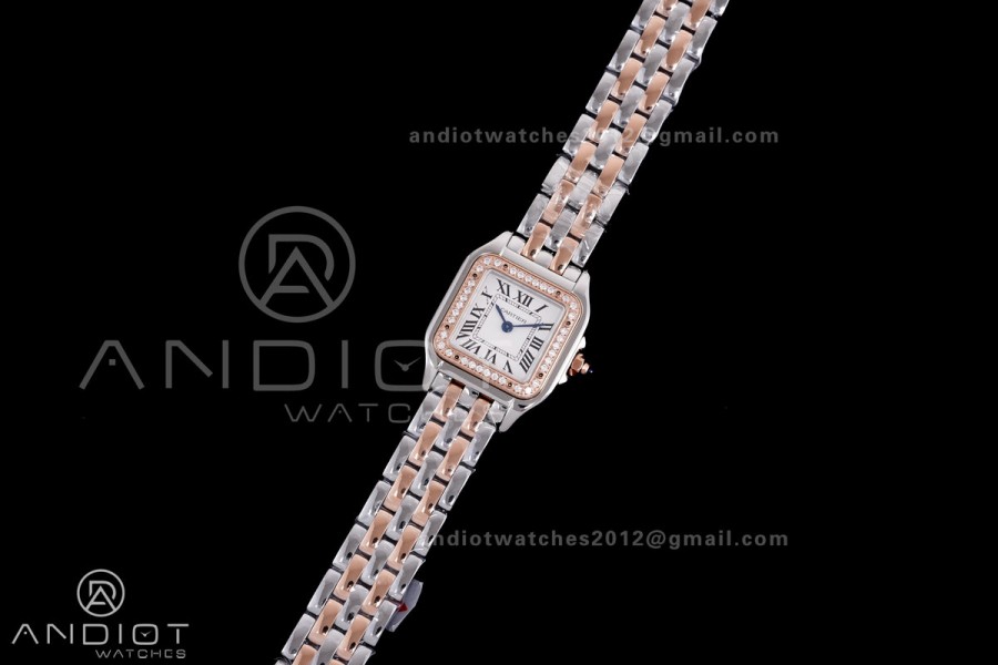 Panthère 22mm BVF 1:1 Best Edition SS/RG White Dial Diamonds Bezel on SS/RG Bracelet Ronda Quartz