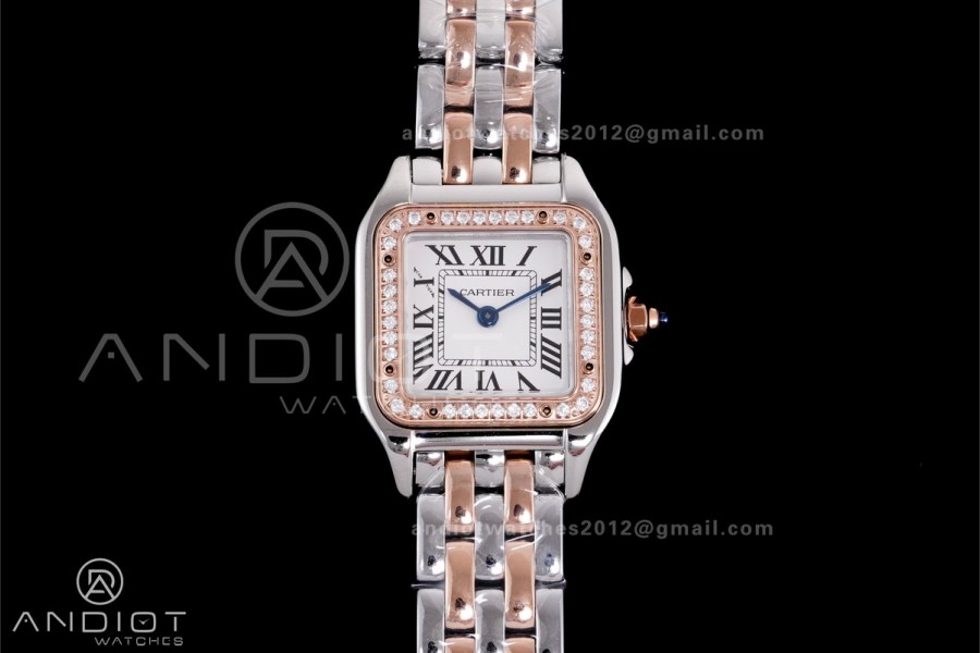Panthère 22mm BVF 1:1 Best Edition SS/RG White Dial Diamonds Bezel on SS/RG Bracelet Ronda Quartz
