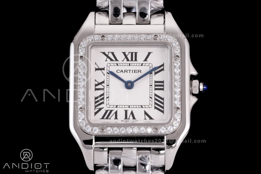 Panthère 27mm BVF 1:1 Best Edition SS White Dial Diamonds Bezel on SS Bracelet Ronda Quartz