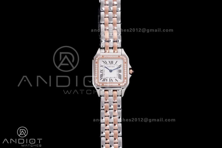 Panthère 27mm BVF 1:1 Best Edition SS/RG White Dial Diamonds Bezel on SS/RG Bracelet Ronda Quartz