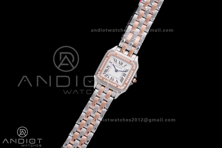 Panthère 27mm BVF 1:1 Best Edition SS/RG White Dial Diamonds Bezel on SS/RG Bracelet Ronda Quartz
