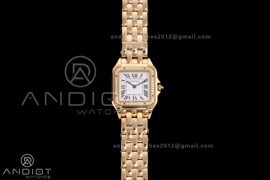 Panthère 27mm BVF 1:1 Best Edition YG White Dial Diamonds Bezel on YG Bracelet Ronda Quartz