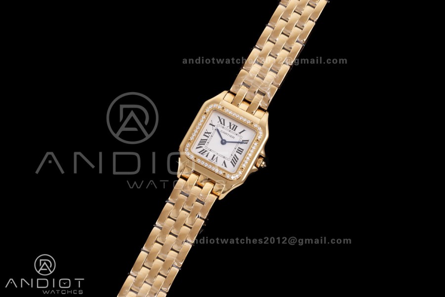 Panthère 27mm BVF 1:1 Best Edition YG White Dial Diamonds Bezel on YG Bracelet Ronda Quartz