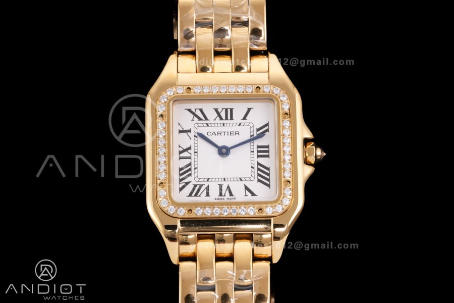 Panthère 27mm BVF 1:1 Best Edition YG White Dial Diamonds Bezel on YG Bracelet Ronda Quartz