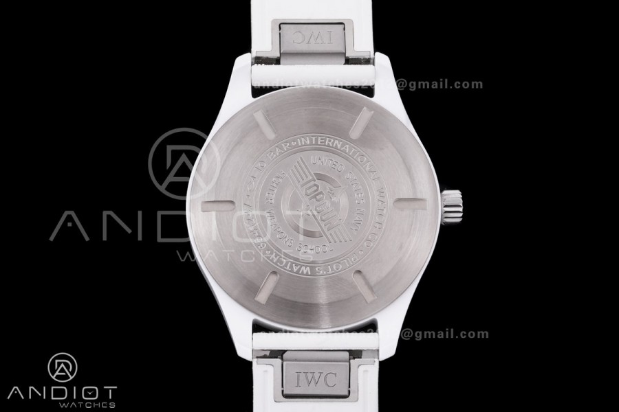 IWC Pilot 41 Top Gun Lake Tahoe Ceramic IW328104 M+F Best Edition on White Rubber Strap MIYOTA 9015