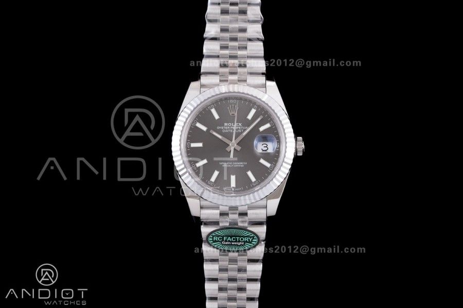 DateJust 41 126334 RCF 1:1 Best Edition 904L Steel Gray Stick Dial on Jubilee Bracelet RC3235