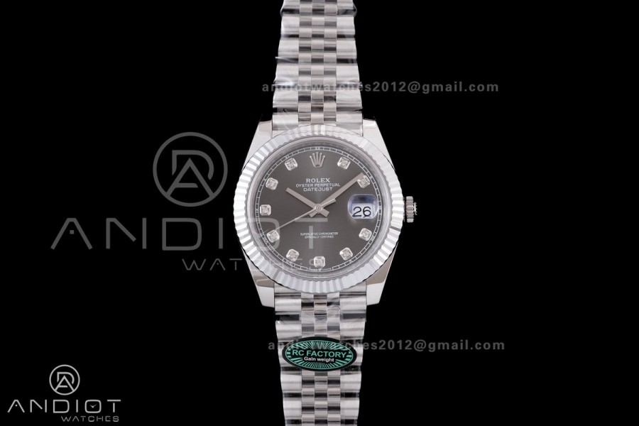 DateJust 41 126334 RCF 1:1 Best Edition 904L Steel Grey Diamonds Dial on Jubilee Bracelet RC3235