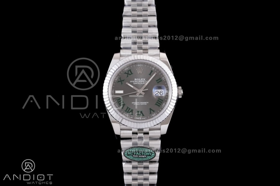 DateJust 41 126334 RCF 1:1 Best Edition 904L Steel Gray Dial Green Roman on Jubilee Bracelet RC3235