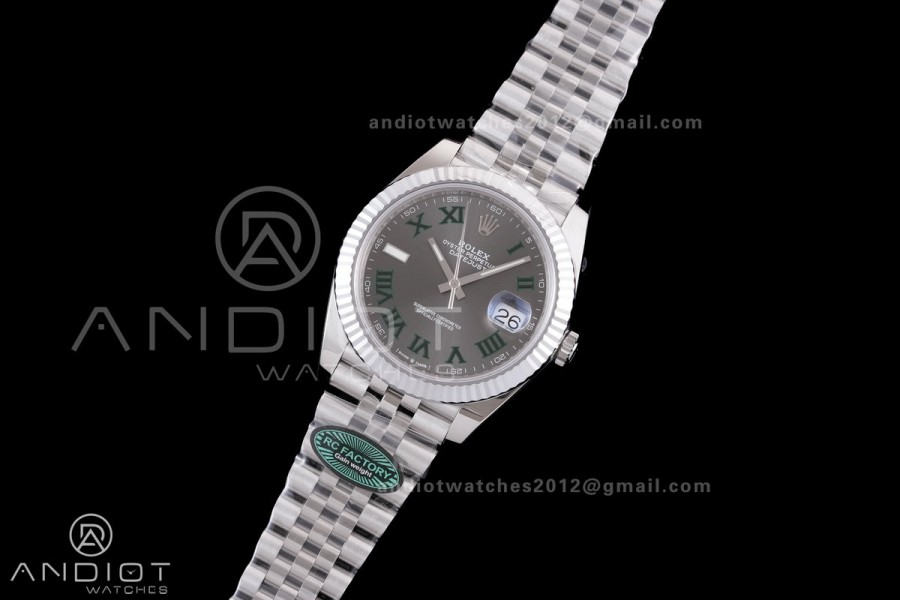 DateJust 41 126334 RCF 1:1 Best Edition 904L Steel Gray Dial Green Roman on Jubilee Bracelet RC3235