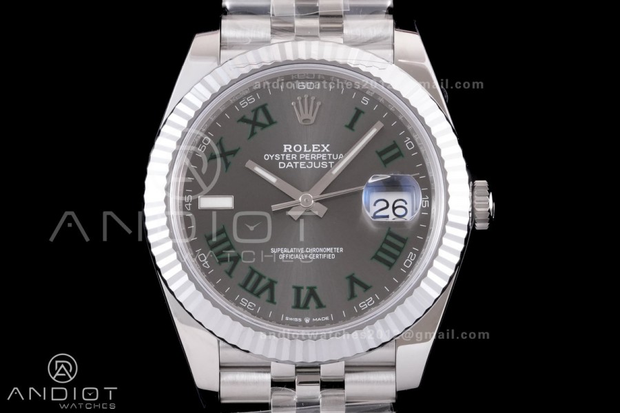 DateJust 41 126334 RCF 1:1 Best Edition 904L Steel Gray Dial Green Roman on Jubilee Bracelet RC3235