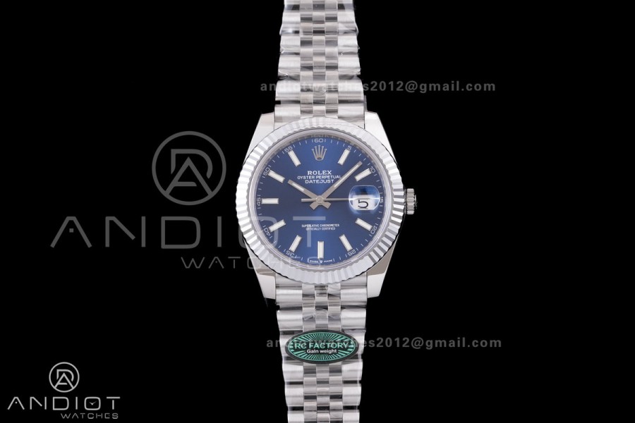 DateJust 41 126334 RCF 1:1 Best Edition 904L Steel Blue Stick Dial on Jubilee Bracelet RC3235