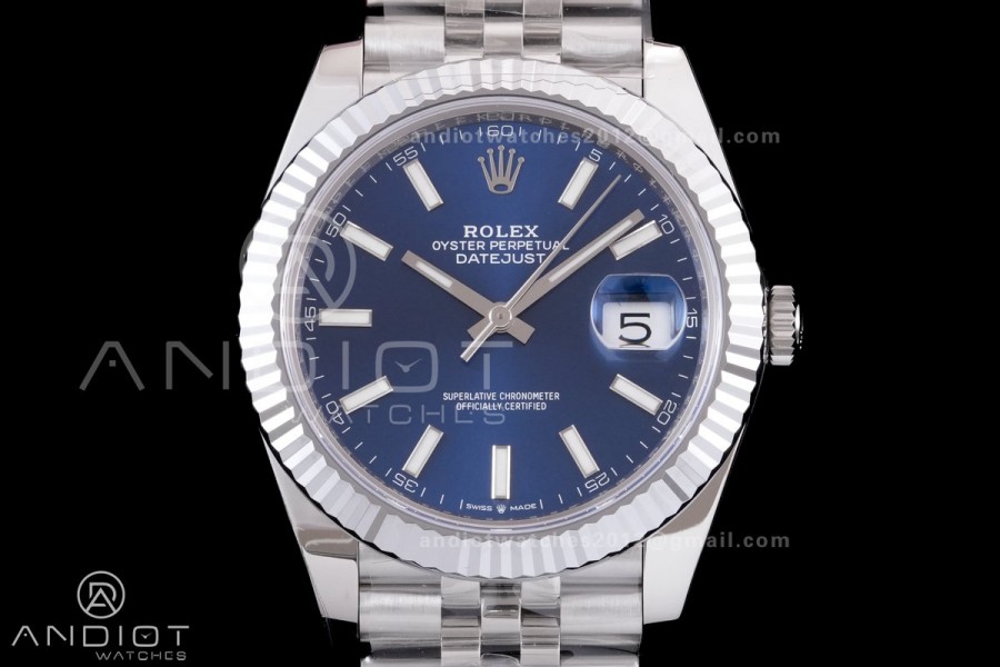 DateJust 41 126334 RCF 1:1 Best Edition 904L Steel Blue Stick Dial on Jubilee Bracelet RC3235