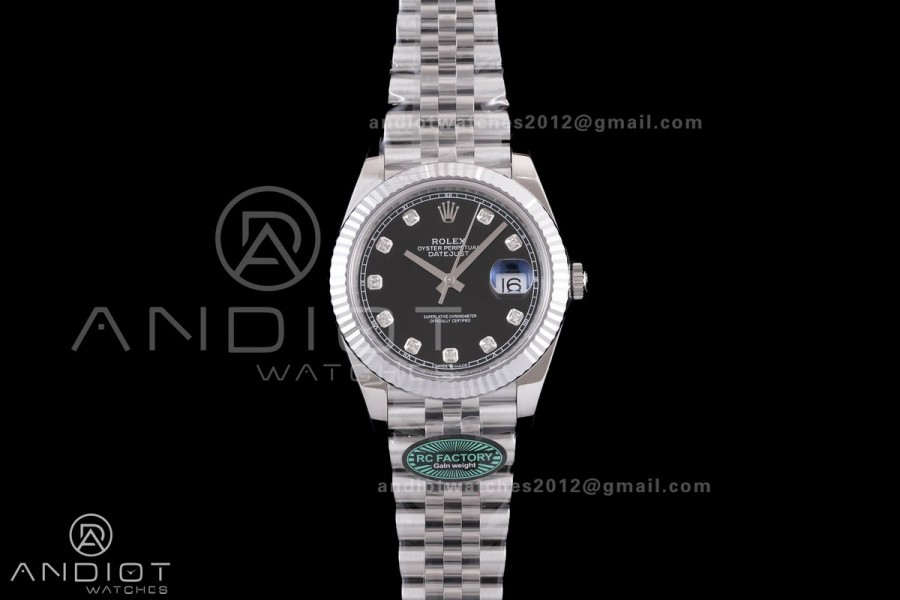 DateJust 41 126334 RCF 1:1 Best Edition 904L Steel Black Diamonds Dial on Jubilee Bracelet RC3235