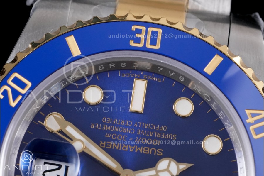 Submariner 116613LB Blue Ceramic 904L Steel/YG RCF 1:1 Best Edition Blue Dial DD3135 184g (Gain Weight)