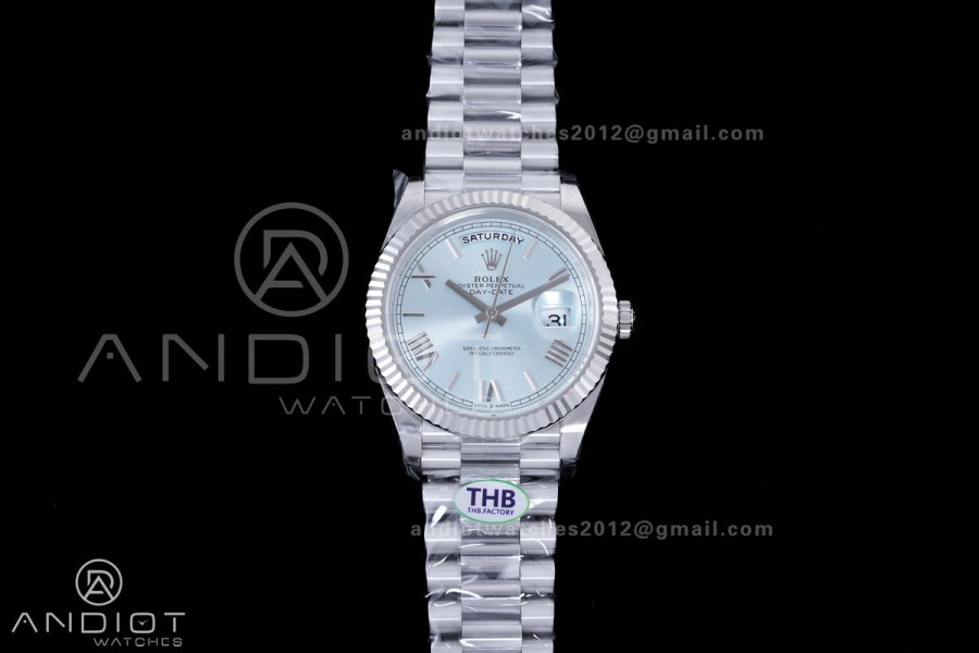 Day Date 40 SS 228236 THBF 1:1 Best Edition Ice Blue Roman Dial on President Bracelet VR3255 V3 (Gain Weight)