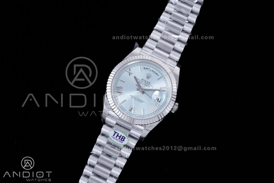 Day Date 40 SS 228236 THBF 1:1 Best Edition Ice Blue Roman Dial on President Bracelet VR3255 V3 (Gain Weight)