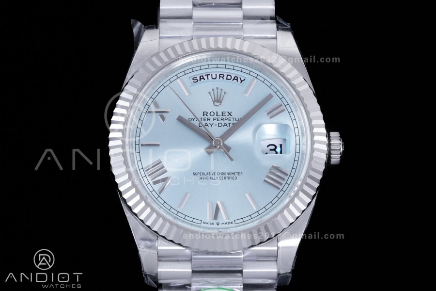 Day Date 40 SS 228236 THBF 1:1 Best Edition Ice Blue Roman Dial on President Bracelet VR3255 V3 (Gain Weight)