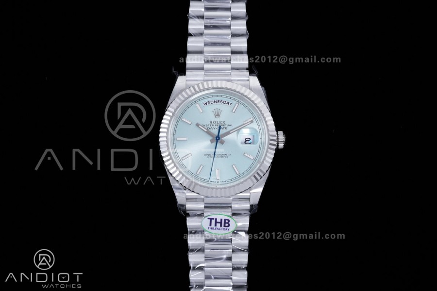 Day Date 40 SS 228236 THBF 1:1 Best Edition Ice Blue Stick Dial on President Bracelet VR3255 V3 (Gain Weight)