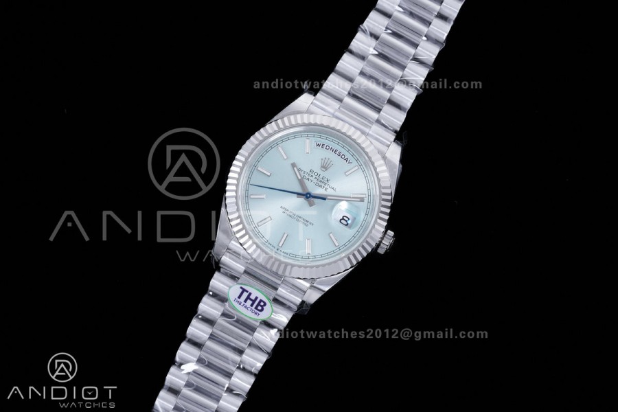 Day Date 40 SS 228236 THBF 1:1 Best Edition Ice Blue Stick Dial on President Bracelet VR3255 V3 (Gain Weight)