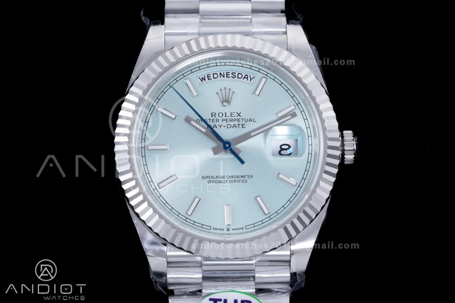 Day Date 40 SS 228236 THBF 1:1 Best Edition Ice Blue Stick Dial on President Bracelet VR3255 V3 (Gain Weight)