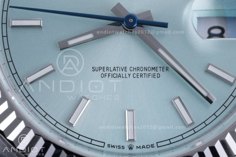 Day Date 40 SS 228236 THBF 1:1 Best Edition Ice Blue Stick Dial on President Bracelet VR3255 V3 (Gain Weight)