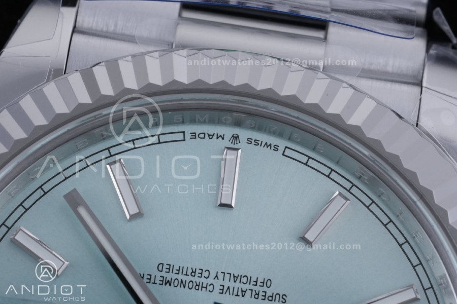 Day Date 40 SS 228236 THBF 1:1 Best Edition Ice Blue Stick Dial on President Bracelet VR3255 V3 (Gain Weight)