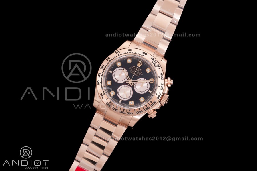 Daytona 126505 VSF 1:1 Best Edition 904L Steel Black/RG Diamond Dial on RG Braclet VS4131 V3 (Weighted)