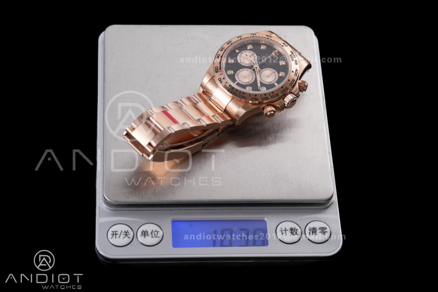 Daytona 126505 VSF 1:1 Best Edition 904L Steel Black/RG Diamond Dial on RG Braclet VS4131 V3 (Weighted)