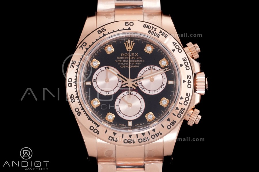 Daytona 126505 VSF 1:1 Best Edition 904L Steel Black/RG Diamond Dial on RG Braclet VS4131 V3 (Weighted)