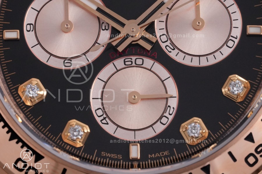 Daytona 126505 VSF 1:1 Best Edition 904L Steel Black/RG Diamond Dial on RG Braclet VS4131 V3 (Weighted)