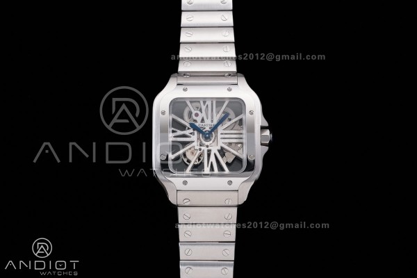 Santos de Cartier Skeleton SS MLF Skeleton Dial on SS SmartLink Bracelet 9611MC Super Clone