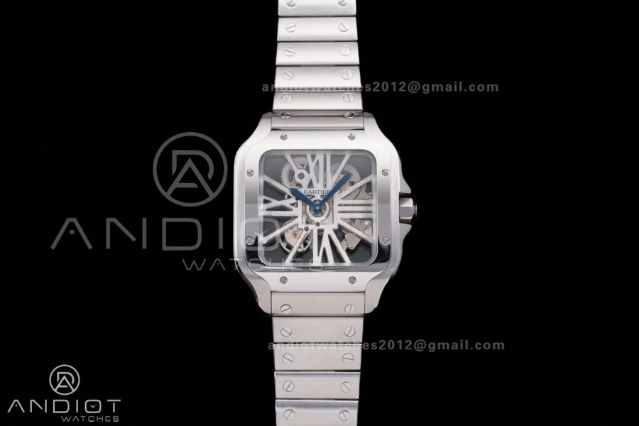 Santos de Cartier Skeleton SS MLF Skeleton Dial on SS SmartLink Bracelet 9611MC Super Clone