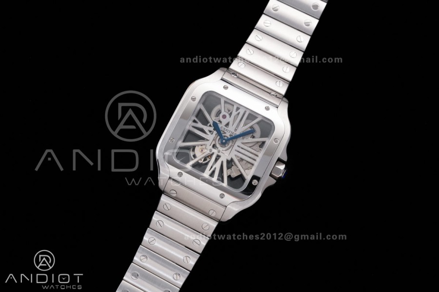 Santos de Cartier Skeleton SS MLF Skeleton Dial on SS SmartLink Bracelet 9611MC Super Clone