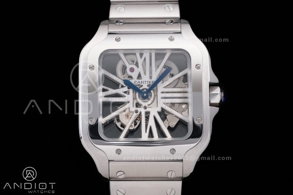 Santos de Cartier Skeleton SS MLF Skeleton Dial on SS SmartLink Bracelet 9611MC Super Clone