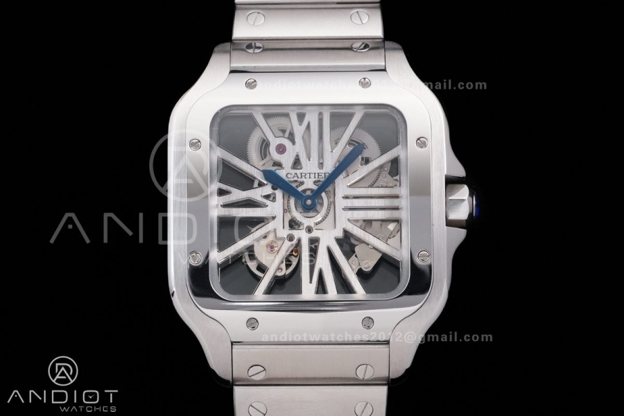 Santos de Cartier Skeleton SS MLF Skeleton Dial on SS SmartLink Bracelet 9611MC Super Clone