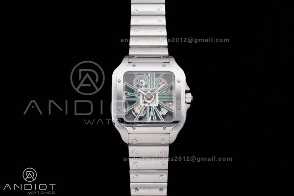 Santos de Cartier Skeleton SS MLF Skeleton Green Dial on SS SmartLink Bracelet 9611MC Super Clone