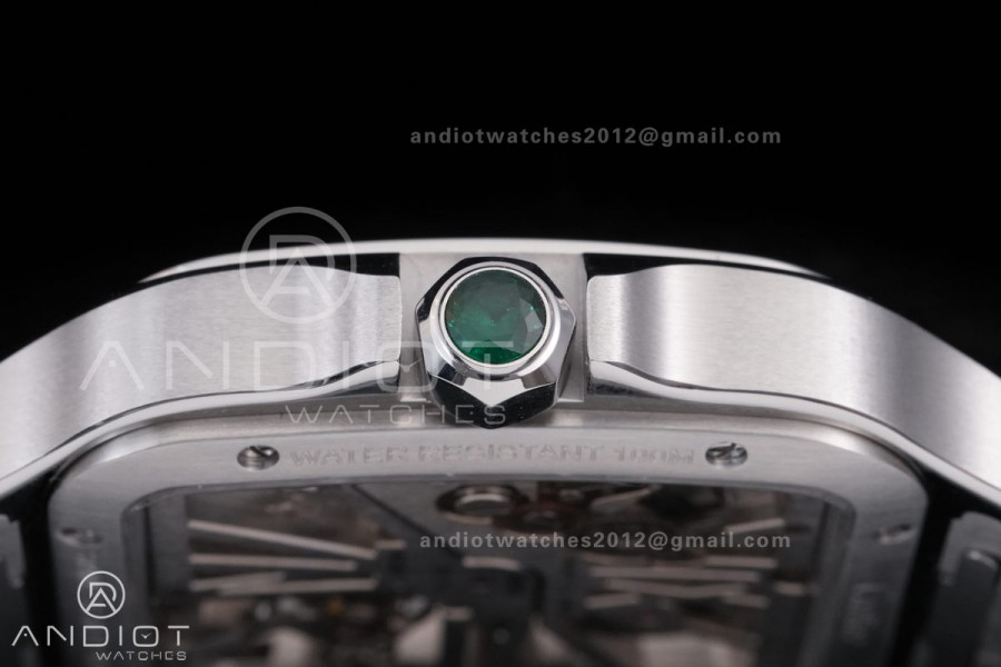 Santos de Cartier Skeleton SS MLF Skeleton Green Dial on SS SmartLink Bracelet 9611MC Super Clone