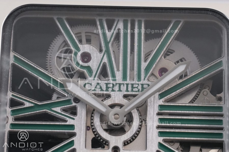 Santos de Cartier Skeleton SS MLF Skeleton Green Dial on SS SmartLink Bracelet 9611MC Super Clone