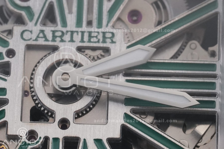 Santos de Cartier Skeleton SS MLF Skeleton Green Dial on SS SmartLink Bracelet 9611MC Super Clone