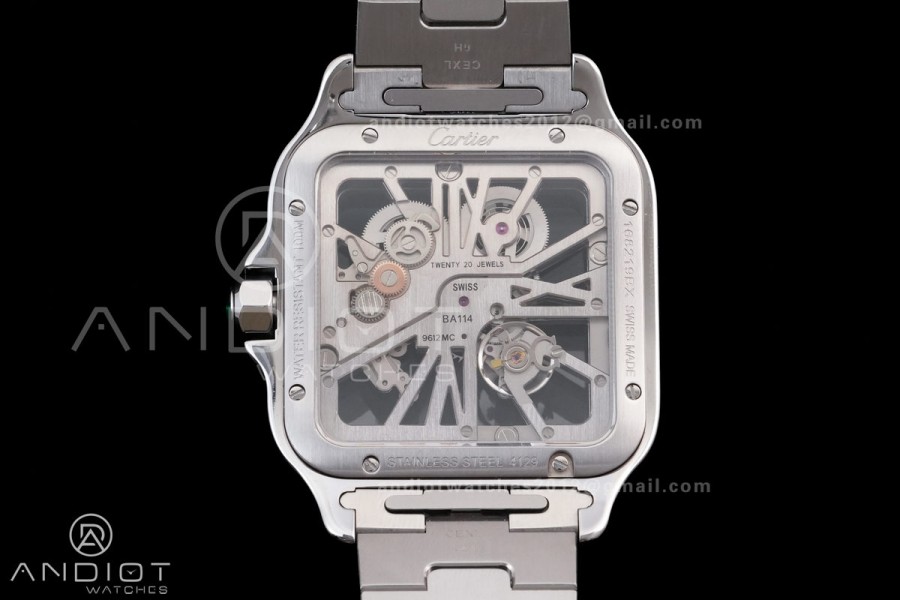 Santos de Cartier Skeleton SS MLF Skeleton Green Dial on SS SmartLink Bracelet 9611MC Super Clone